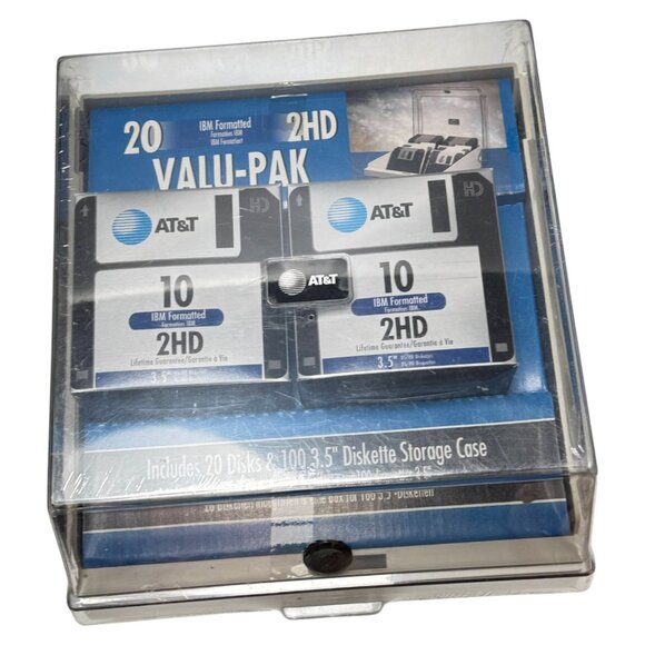 AT&T Floppy 3.5 Inch Disk Storage Case Plastic with 20 Diskettes New Sealed - Picture 2 of 11